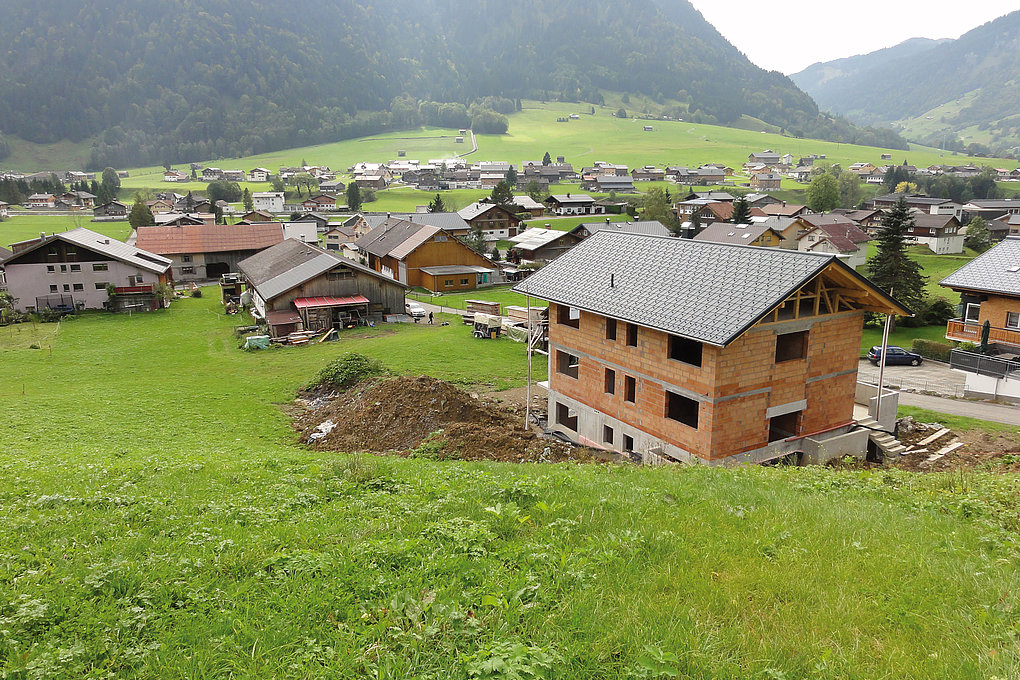 Apartment building (old building) & single-family house (new building)